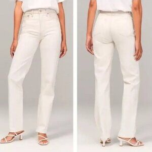 Women’s Abercrombie 14 x-Long (32) Mixed Fabric 90’s Ultra High Rise White Jeans